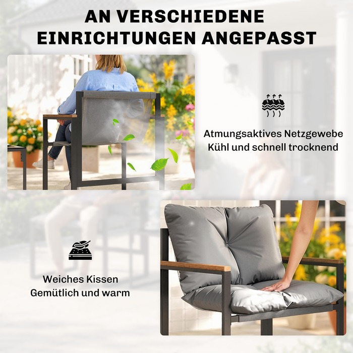 Набір для пікніку на 2 особи, 3-частинний садовий набір з металевим каркасом та товстими подушками