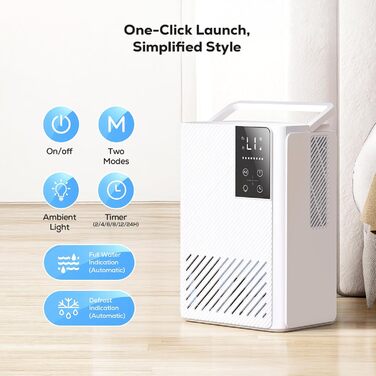 Електричний осушувач повітря 2500 мл з автовимкненням та розморожуванням, 7 кольорів підсвічування, тихий осушувач для дому, портативний, білий