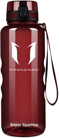 Пляшка для пиття Super Sparrow-пляшка для води об'ємом 1,5 л, герметична-спортивна пляшка без бісфенолу А / Школа, спорт, вода, велосипед (1-прозора-Imperial Red)