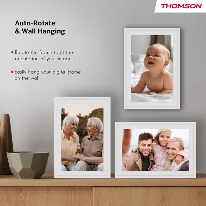 Фоторама Thomson Fotorahmen 10 дюймів: IPS FHD, сенсорний екран, 32 ГБ, Wi-Fi, для iOS/Android (біла)