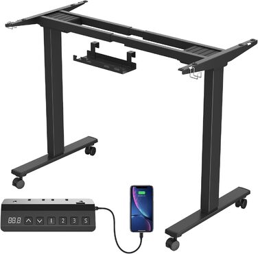 Регульований стіл JUMMICO з міцним металевим каркасом та 2 моторами, 3 режими пам'яті, для сидячої та стоячої роботи (білий), 100 x 140 см, чорний