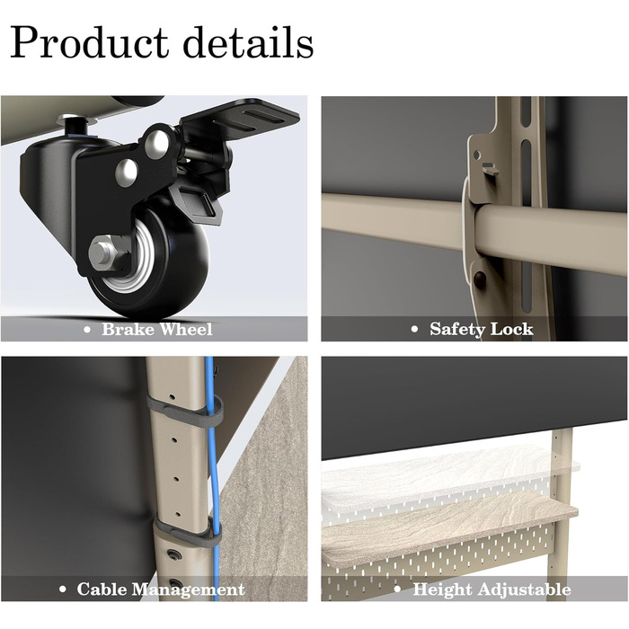 Підставка для телевізора FITUEYES на колесах, регульована по висоті, для 40-85 дюймів, VESA 600x400, 60 кг, бежева