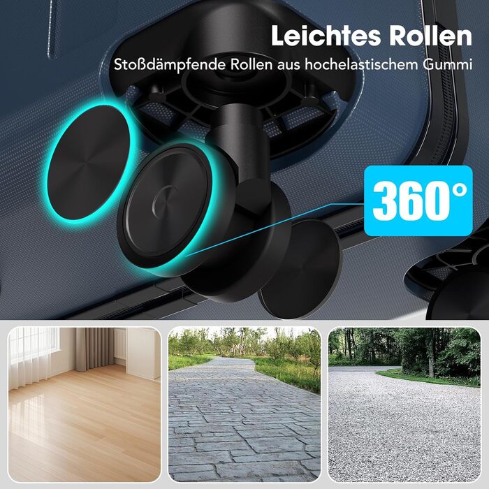 Набір валіз Vallsero 5шт, Gepäck Set, Trolleys, валізи для подорожей, ABS, TSA-замок, 1 сумка та 1 косметичка, 4 колеса, телескопічна ручка з алюмінію (Roségold), темно-синій