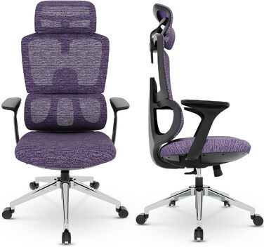 Офісне крісло Dripex, сітчасте, регульоване, 2D-поперекова опора, фіолетове, 3D-підлокітник