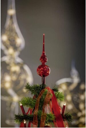 Світлодіодний бездротовий Ялинковий Топпер Різдвяне мереживо ялинкові прикраси прозоре скло теплий білий ручний видувний Різдвяна прикраса Різдвяна ялинка 29 см зроблено в Німеччині 76030 (червоний)