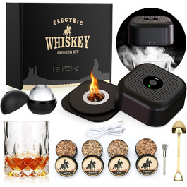 Набір для копчення коктейлів та віскі (електричний) з 4 дерев'яними стружками, аксесуар для віскі, бурбону, кави, м'яса та горіхів, ідеальний подарунок на День батька