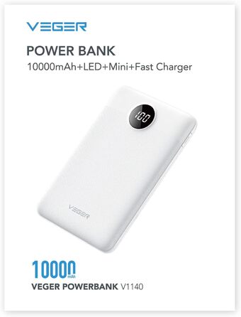 Вт, 10000 мАг, ультратонкий, USB-C, LED дисплей, для iPhone/Samsung/Huawei (білий), 22,5