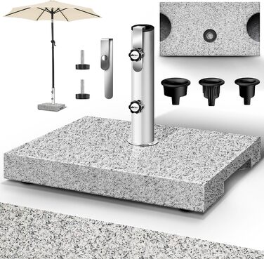 Підставка для парасольки Tillvex® Granit на колесах з ручкою для перенесення, 27 кг | Підставка для парасольки з нержавіючою сталею | Підставка для парасольки на балкон, діаметр 250 см, для стійок 16-48 мм (Прямокутна, сіра)