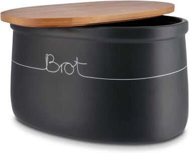 Контейнер для зберігання KHG, кераміка, сірий антрацит з дерев'яним кришкою, 4 кг, круглий, з маркуванням, 28 см & 21,5 см