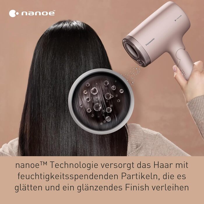 Фен Panasonic EH-NA7M-P825 nanoe™ для блискучого волосся, складний, швидке сушіння, насадка для укладки, 1600 Вт, рожевий