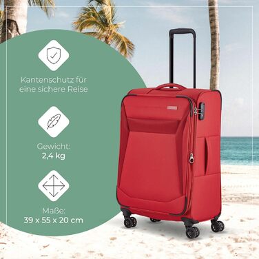Набір валіз Travelite Chios: L/M/S, м'яка оболонка, ручна поклажа, червоний колір