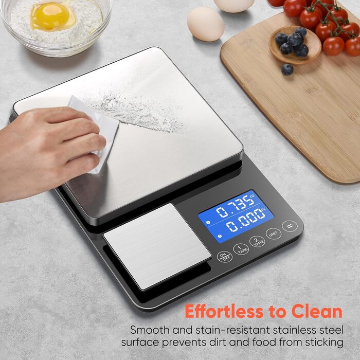 Цифрова кухонна вага 15 кг / 0,01 г, високоточна двозонна вага для кухні з функцією підсумовування, таруванням, 7 одиницями вимірювання, для приготування їжі та випічки, з батарейками (K700H)