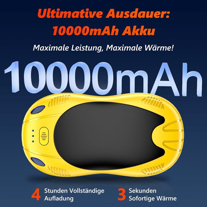 Електричні грілки для рук FANDLISS з магнітом, 10000mAh, 2 шт., з двостороннім нагрівом, USB, багаторазові, 3 рівні нагріву, для відпочинку на природі, гольфу, кемпінгу (3 жовті + чорні)