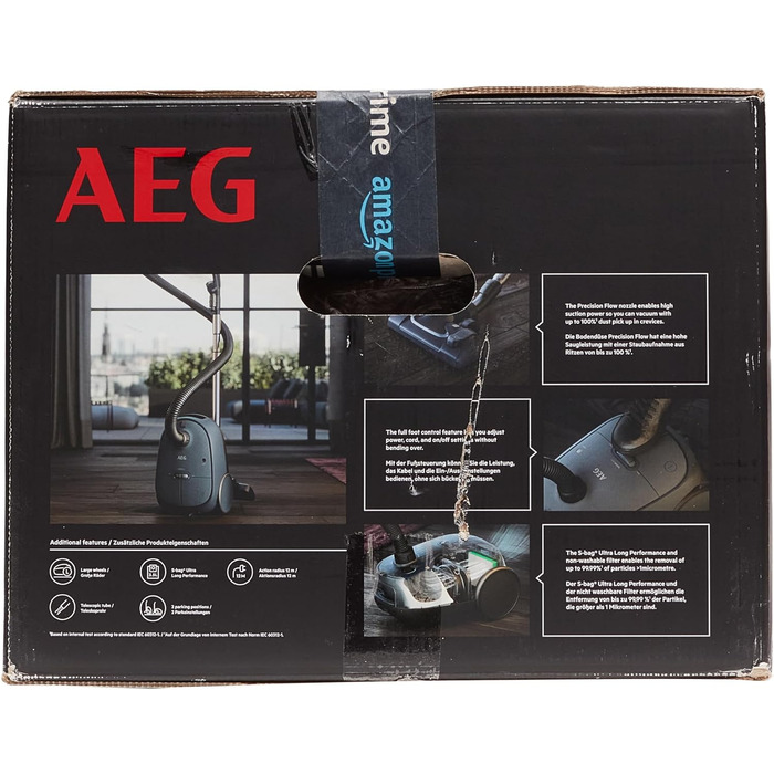 Пилосос AEG CLEAN 6000 AB61C1OKO ECO / Високе всмоктування / Додаткові насадки / Колеса XL / Телескопічна трубка з нержавіючої сталі / 65 переробленого матеріалу / Кабель 12 м / 750 Вт / Аксесуари / Сірий (синій)