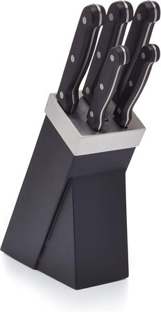 Набір ножів KitchenCraft з підставкою (5 шт.) з нержавіючої сталі, з нержавіючої сталі, з приглушеними ручками, миється в посудомийній машині, срібно-чорний, 15 x 8 x 29,5 см