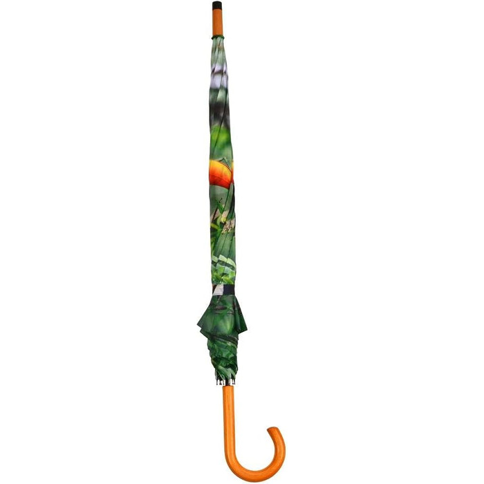 Тукан з парасолькою Esschert з поліестеру / сталі, Ø 120 x 96.3 см, ручка під дерево, дизайн тропічного лісу з птахом туканом