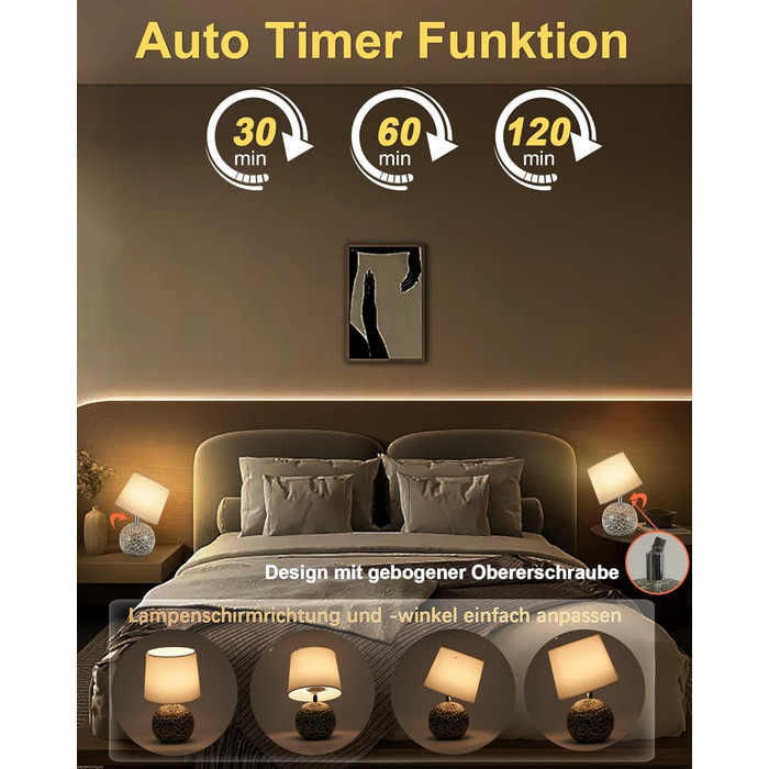 EGOBASIC Лампа настільна керамічна акумуляторна з пультом, 12 кольорів RGB, диммування, таймер, для вітальні, спальні, їдальні