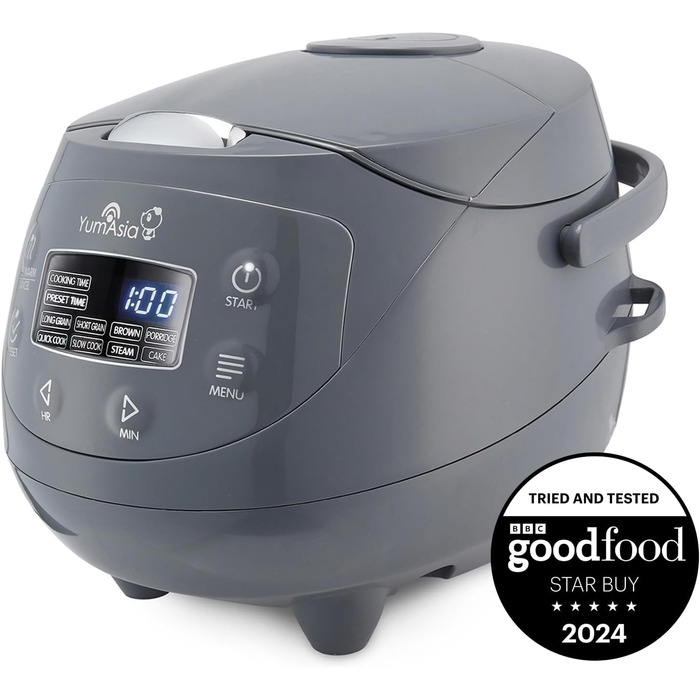 Рисоварка Yum Asia Panda Mini з керамічною чашею Ninja та технологією Fuzzy Logic (3,5 чашки, 0,63 л), 4 функції приготування рису, 4 функції мультиварки, 220–240V (Кобальтово-сірий)