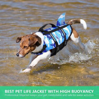 Рятувальний жилет CITTOILE для маленьких середніх і великих собак, камуфляжний рятувальний жилет для собак з ручкою і світловідбиваючий, захищає собак під час купання в морі / озері / річці, синій, ХХХ синій камуфляж