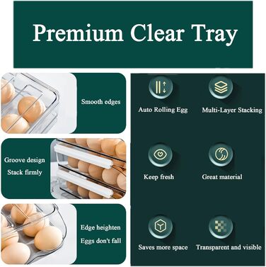 Організатор для яєць у холодильник, великий, прозорий, пластиковий, з автоматичним прокручуванням, стелаж, контейнер, багатоярусний