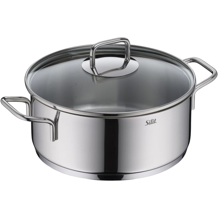 Набір кухонного посуду Silit Extra Cook: каструлі 16/20/24 см з кришкою, ковшик 16 см, мірна шкала, широке вільно, придатний для миття в посудомийній машині, з нержавіючої сталі Crominox (казанок 24 см)