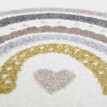 Килим-мрія круглий килим для дитячої кімнати килимок для ігор райдужні сердечка Хмари Розмір (200 х 290 см, бежевий сірий коричневий)