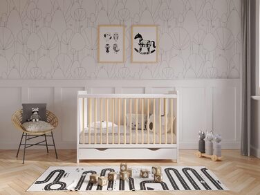 Дитяче ліжечко Love For Sleep з шухлядою та матрацом алое вера 120 x 60 см, бар'єр безпеки, шини для прикусу (білі/соснові)