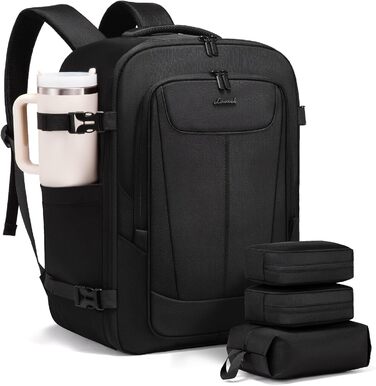 LOVEVOOK Рюкзак ручної поклажі, 18 дюймів, великий, для подорожей, авіакомпаній, чоловічий/жіночий, з відділенням для ноутбука, чорний