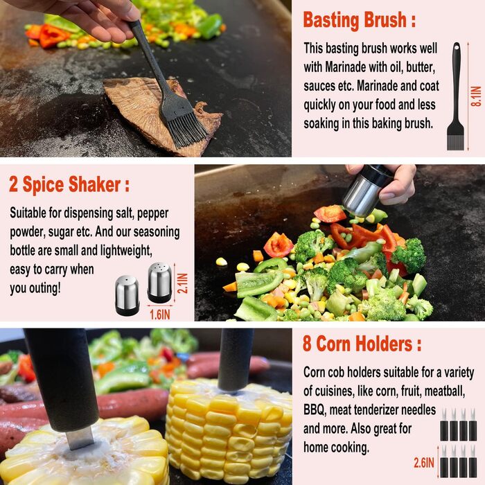 Набір для гриля 38 предметів: професійний інструмент з нержавіючої сталі, щипці, прес для бургерів, сумка, ідеальний подарунок для чоловіків