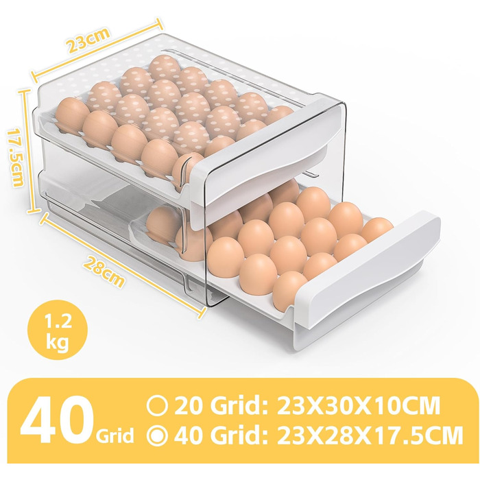 Контейнер для яєць Deecam на 40 яєць, органайзер для холодильника, прозорий, білий