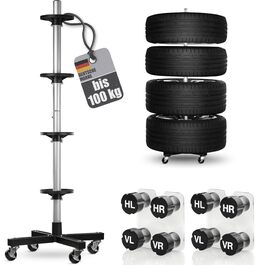 Стійка для шин Bonsport, до 225 мм, на колесах - органайзер для 8 шин з маркерами, вантажопідйомність 100 кг