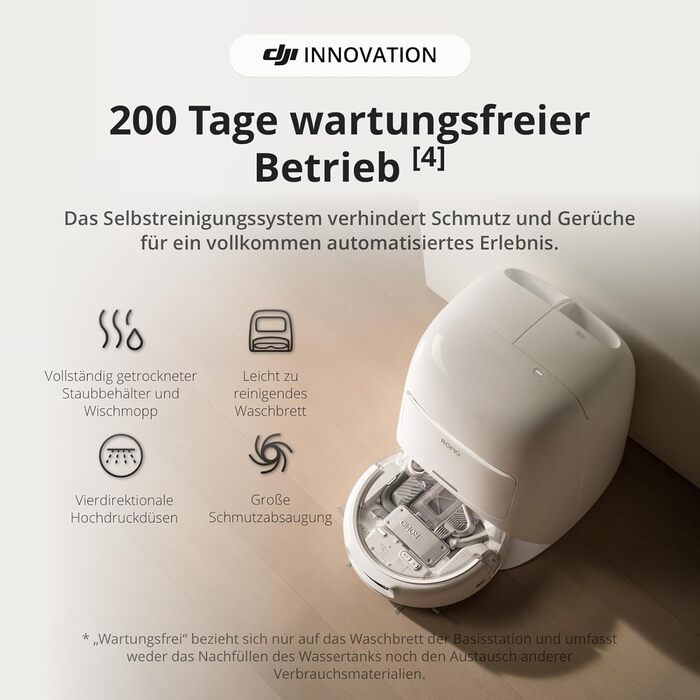Робот-пилосос DJI Robo S з функцією миття підлоги, 25 000 Па потужність всмоктування, розпізнавання перешкод рівня дрона, два роботизовані руки, 200 днів без обслуговування, автоматичне очищення та сушіння моп-насадки DJI Robo S (версія з баком для води)
