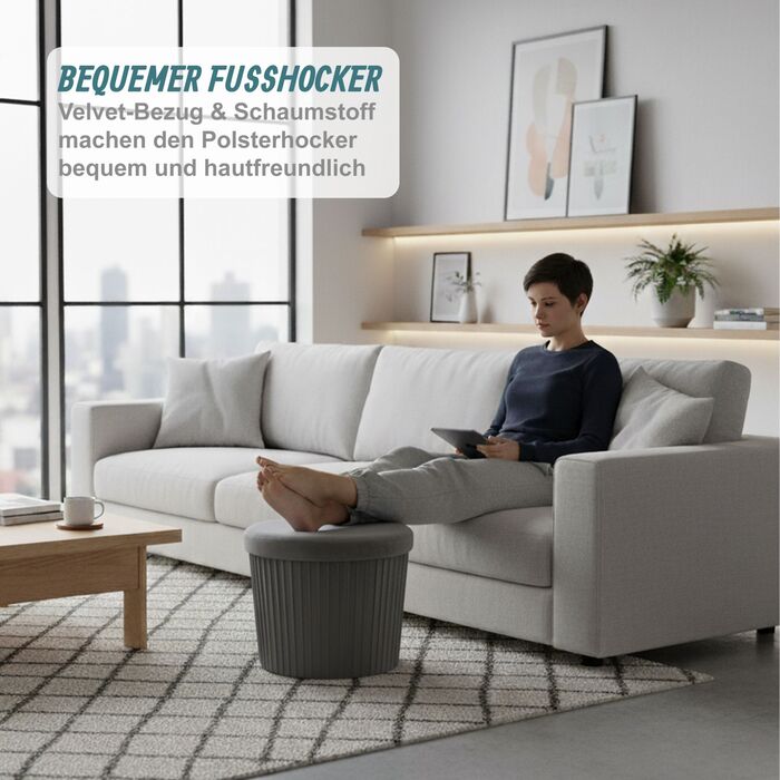 Relaxdays Пуф із оксамиту з об'ємом 30 літрів для зберігання