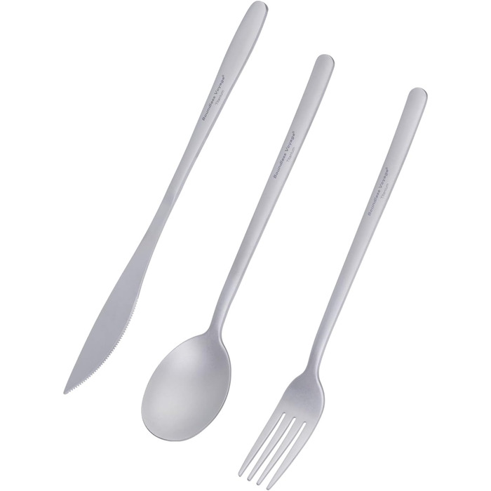 Набір столових приборів iBasingo Titan для кемпінгу: ложка, виделка, ніж, палочки для їжі. Металевий набір посуду для подорожей та повсякденного використання. Ti1056T