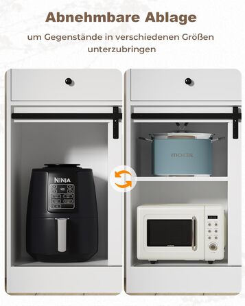 Буфет-шафа з робочою поверхнею, велика шухляда, регульовані полиці, 3 гачки, LED-підсвічування, для кухні, вітальні, їдальні (білий)