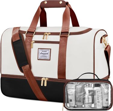 Сумка-рюкзак LOVEVOOK 37L для подорожей, вихідних, пологового будинку, спорту та фітнесу. Водостійка, з відділенням для взуття та мокрих речей, ручна поклажа для авіаперельотів (M, Бежево-чорно-коричневий)