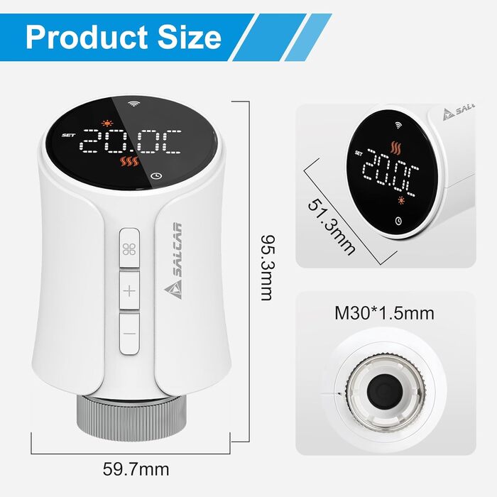 Розумний термостат для радіатора Salcar WiFi, сумісний з Alexa та Google Home, програмований, Tuya Smart, без шлюзу