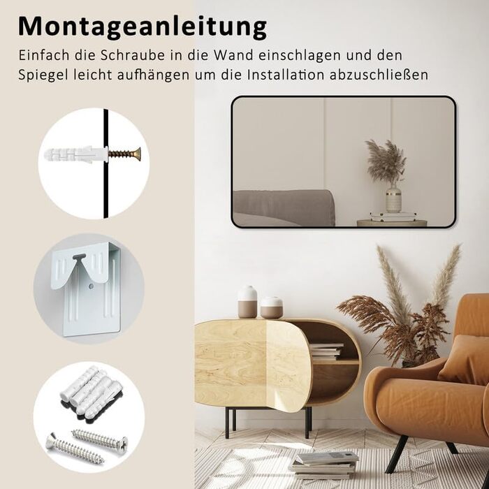 Дзеркало Boromal Schwarz кругле на стіну з реміннем, велике, 70x100 см. Підходить для ванної кімнати, вітальні, спальні, передпокою.