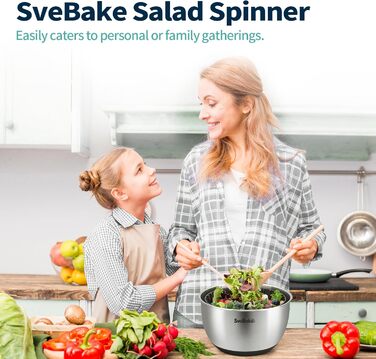 Салатниця-швидкоочисник з нержавіючої сталі 18/10 з ручним приводом та мискою об'ємом 4,5 літра, придатна для миття в посудомийній машині, чорний прозорий кришка