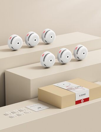 X-Sense Детектор диму Smart XS01-M з базовою станцією SBS50, сертифікований EN 14604, бездротовий мережевий детектор диму з Wi-Fi, сумісний з додатком X-Sense Home Security, білий, FS61, комплект 6 шт.