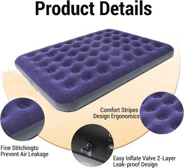 Надувне ліжко Icelus 204x153x23 см з повітряним насосом. Ліжко для кемпінгу, подорожей та дому. Blue Black, двоспальне.