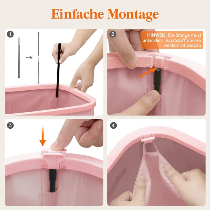 Кошик для білизни з кришкою Lifewit, 105л, рожевий, з міцним пластиковим каркасом, великий, складний, для спальні, ванної кімнати