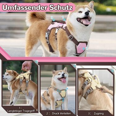 Шлейка для собак з повідцем, з захистом від втечі, протиударна, безпечна, для малих і середніх собак (S, рожева)