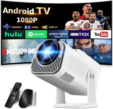 Портативний проєктор Mini Beamer 4K Full HD 1080P з Wi-Fi 6 та Bluetooth 5.2. Підтримка HDMI, TV Stick, Memory Stick, Laptop. Автоматична корекція трапецеїдальних спотворень, 270° обертання, білий. Модель 2026
