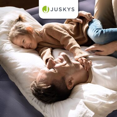 Надувний матрац Juskys 150x200 см з самонадуваємою системою - двомісний, для гостей та кемпінгу, водовідштовхувальний, блакитно-білий