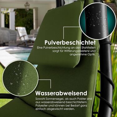 Кесер® Розкішна гамак-шезлонг з сонцезахисним козирком, 194x100 см, до 120 кг, з подушкою для шиї та сумкою (Хакі)