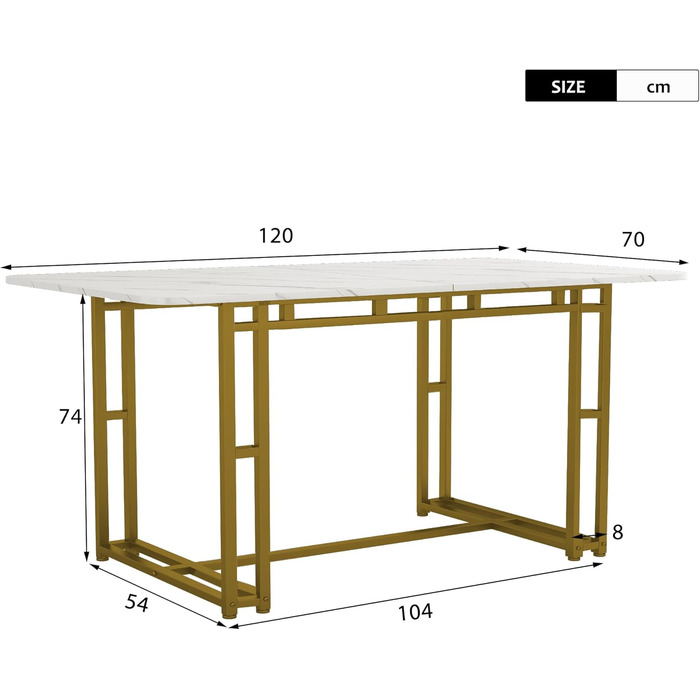 Стіл обідній Merax 140x80 см, прямокутний, з малюнком мармуру, на 4-6 осіб, металевий каркас, регульовані ніжки, для ресторану, вітальні, кухні, білий/чорний