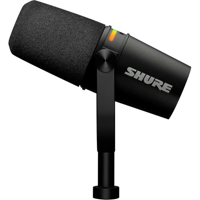 Мікрофон Shure MV7+ для подкастів, студійний, USB-C/XLR, LED-панель, авто-рівень, цифровий поп-фільтр, ефекти, для запису, стрімінгу, чорний