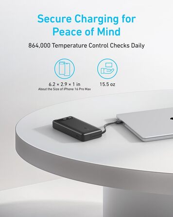 Powerbank Anker 20000mAh з USB-C кабелем, 87W, чорний (MacBook, iPhone, Samsung, Switch)