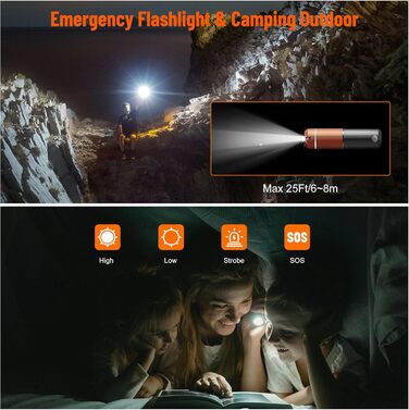 Електричний гріє для рук з ліхтариком, 2 шт., 5000mAh, магнітний, 5 температурних режимів, портативний, для жінок, зимовий подарунок, для зимових видів спорту, indoor/outdoor, чорний та помаранчевий